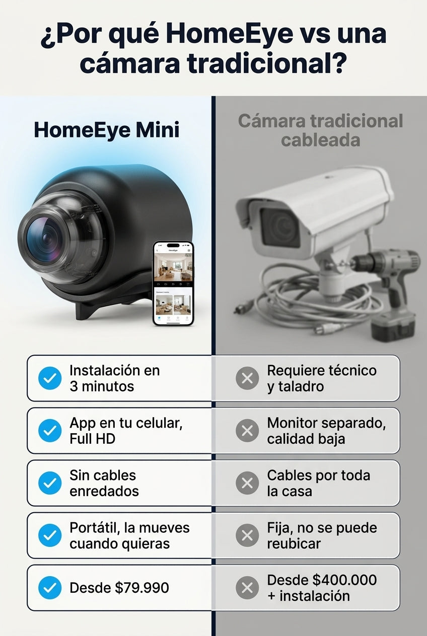 HomeEye vs camara tradicional cableada