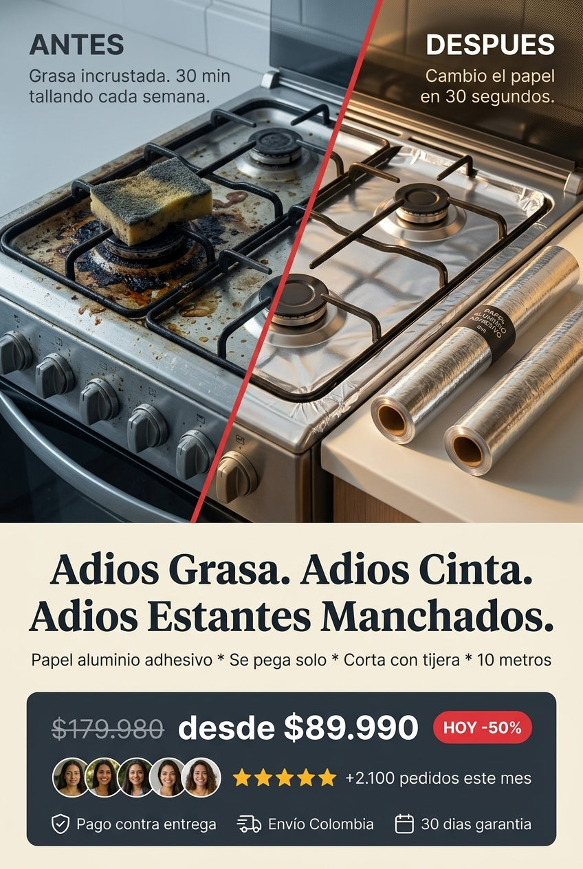 Papel Aluminio Adhesivo - Antes y despues - Adios grasa adios cinta