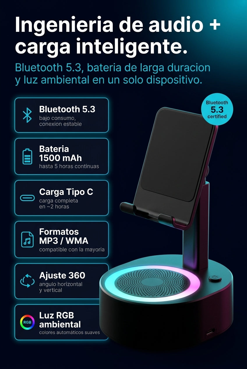 Ingenieria de audio + carga inteligente con Bluetooth 5.3