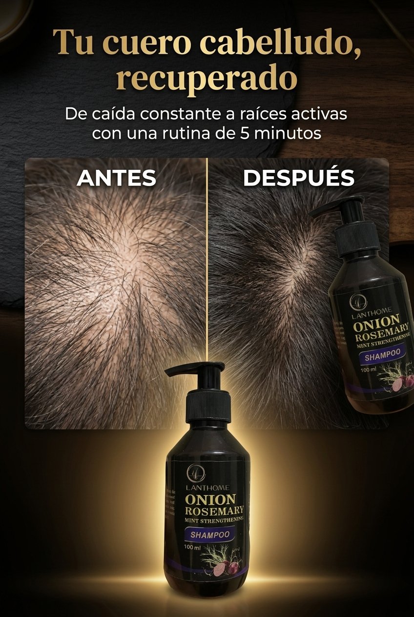Antes y después del uso de Follix — cuero cabelludo recuperado y cabello más lleno.