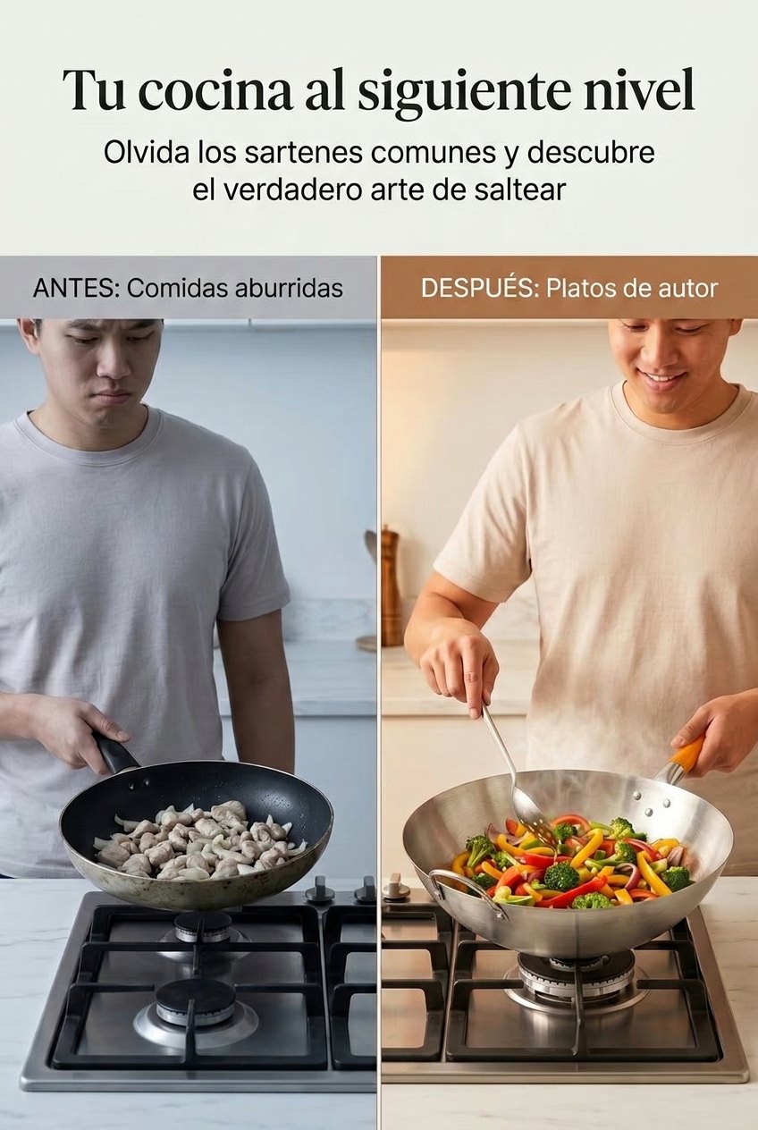 Antes y después de cocinar con wok